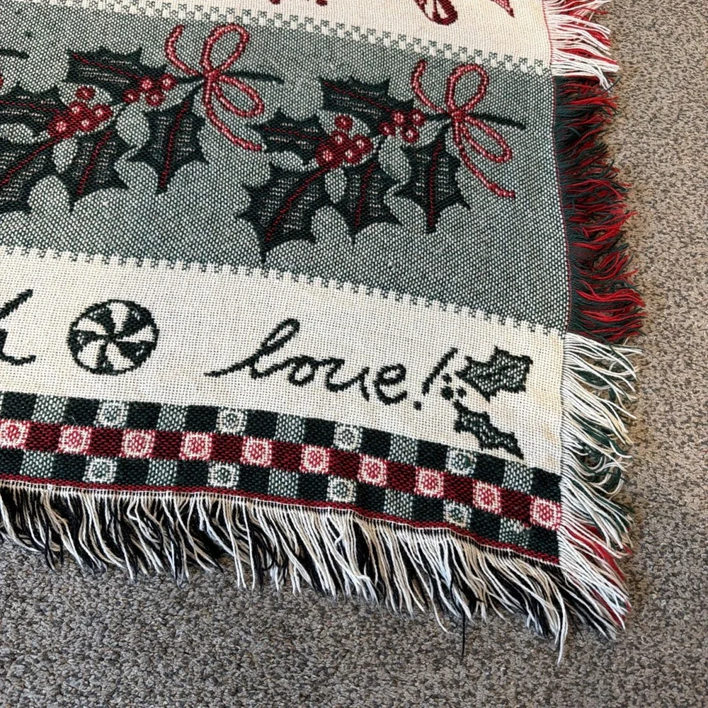Vintage Woven Christmas Throw Blanket Holiday Trains Bells Flowers 54